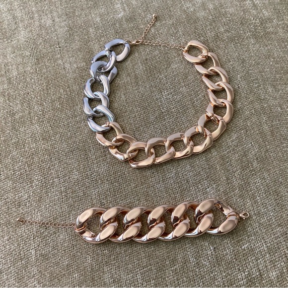 Set of Necklace and Bracelet Gold Tone And Silver | Lightweight | New No Tages - Picture 9 of 11